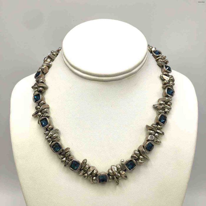 UNO DE 50 Blue Silvertone Crystal Beaded 16"-19" Necklace