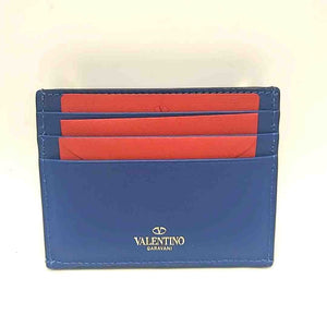 VALENTINO Blue Gold Leather Card Holder Wallet