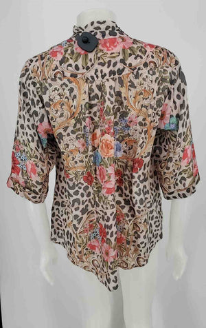 JOHNNY WAS Tan Red Multi Silk Print Top