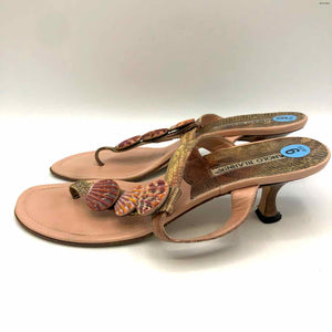 MANOLO BLAHNIK Pink Tan Leather Italian Made Shell Thong Sandal Shoes