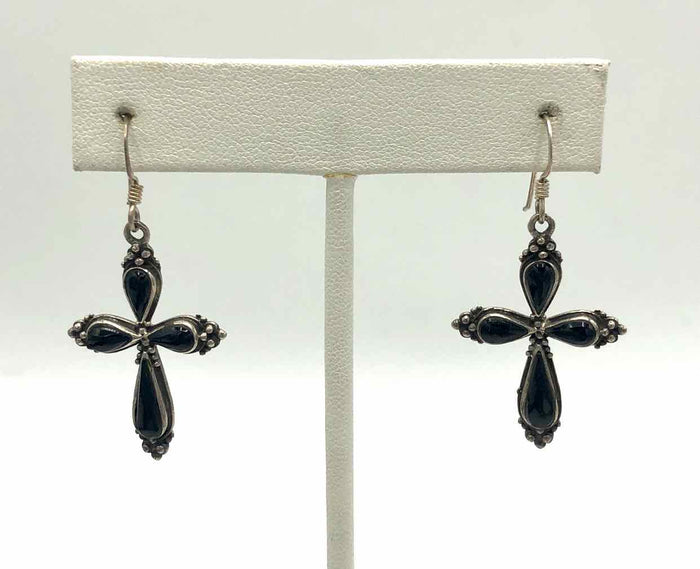 Black Sterling Silver Cross ss Earrings