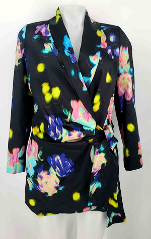 RIVER ISLAND Black Bright Multi Abstract Floral Tie at Waist Jacket