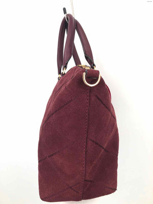 TORY BURCH Burgundy Gold Suede Pre Loved AS IS Tote Shoulder Bag 15" 4.5" Purse