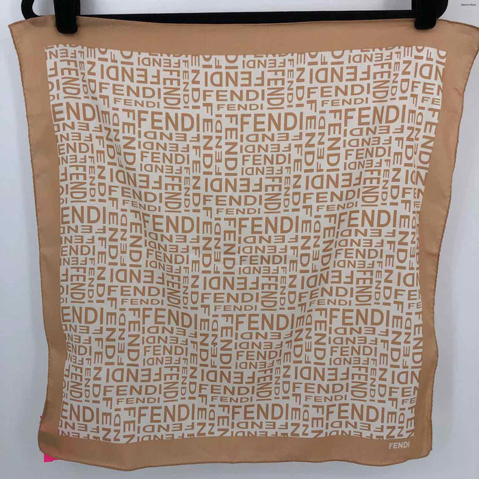 FENDI Tan White Cotton Pre Loved Monogram Square Scarf