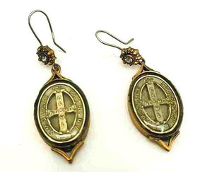 VIRGIN SAINTS & ANGELS Goldtone Brown & Beige Natural Stone Earrings