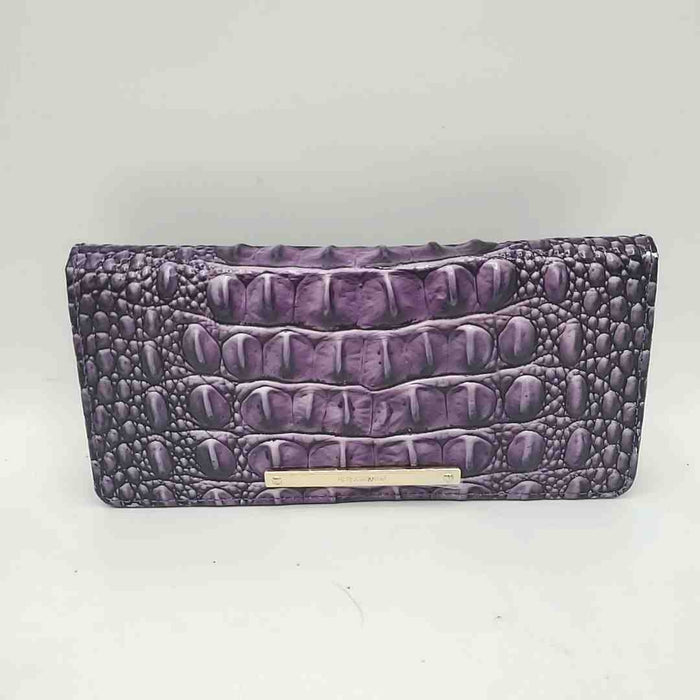 BRAHMIN Purple Gold Gold Leather Animal Print Fold Over Wallet