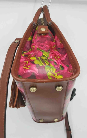 PATRICIA NASH Fuchsia Brown Leather Floral Satchel w/Crossbody Strap Purse