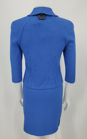 ST. JOHN Blue Gold Knit Made in Mexico 3/4 Sleeve Dress & Jacket Dress Set