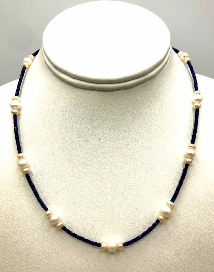 Blue Sterling Silver Pearl 16"-19" ss Necklace