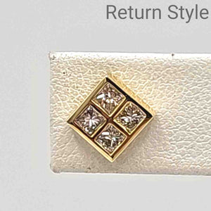 14K Gold Diamond Square Studs 14k-Earring