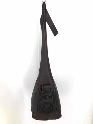 CARLOS FALCHI Brown Black Leather Pre Loved Hobo Shoulder Bag 9" 7" 10" Purse