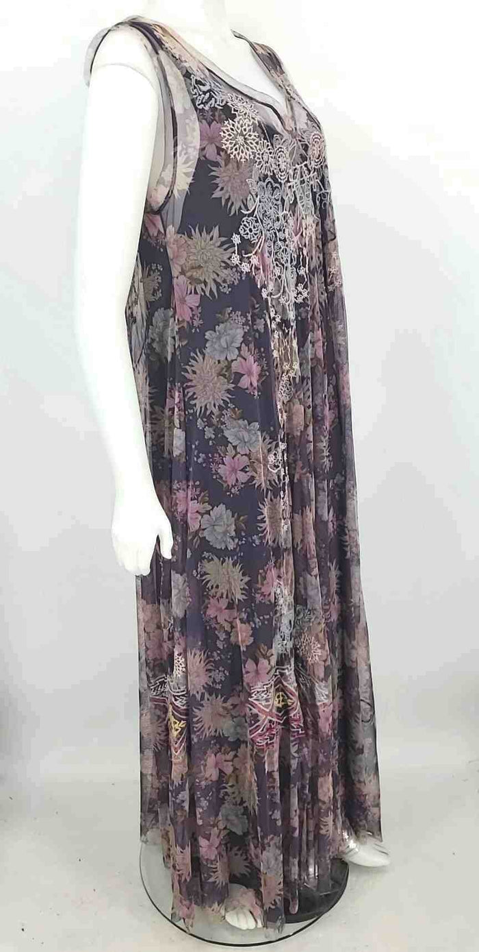 BIYA by JOHNNY WAS Purple Olive Multi Mesh Embroidered Maxi Length Dress