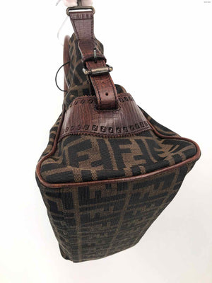 FENDI Brown Leather & Canvas Pre Loved Monogram Purse