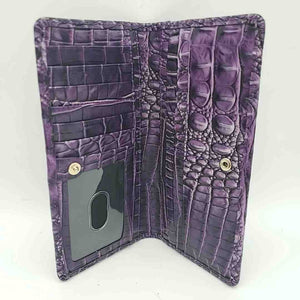 BRAHMIN Purple Gold Gold Leather Animal Print Fold Over Wallet