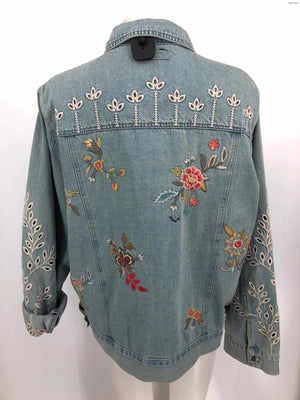 JOHNNY WAS Lt Blue Pink Multi Denim Embroidered Longsleeve Jacket