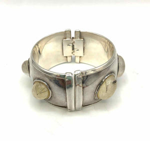 Sterling Silver Rutilated Quartz Hinged Cuff ss Bracelet