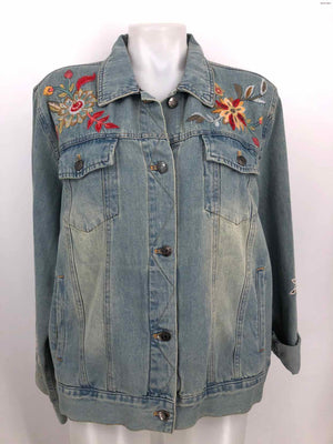 JOHNNY WAS Lt Blue Pink Multi Denim Embroidered Longsleeve Jacket