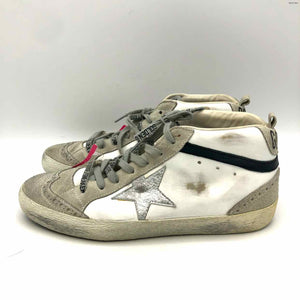 GOLDEN GOOSE White Silver Leather Made in Italy Lace Sneaker Shoes