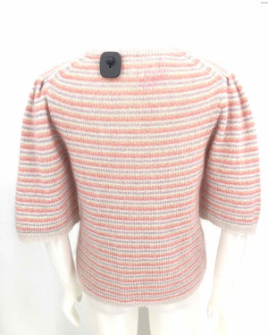 BA&SH Pink & White Lavender Cotton Blend Stripe Puff Sleeves Sweater