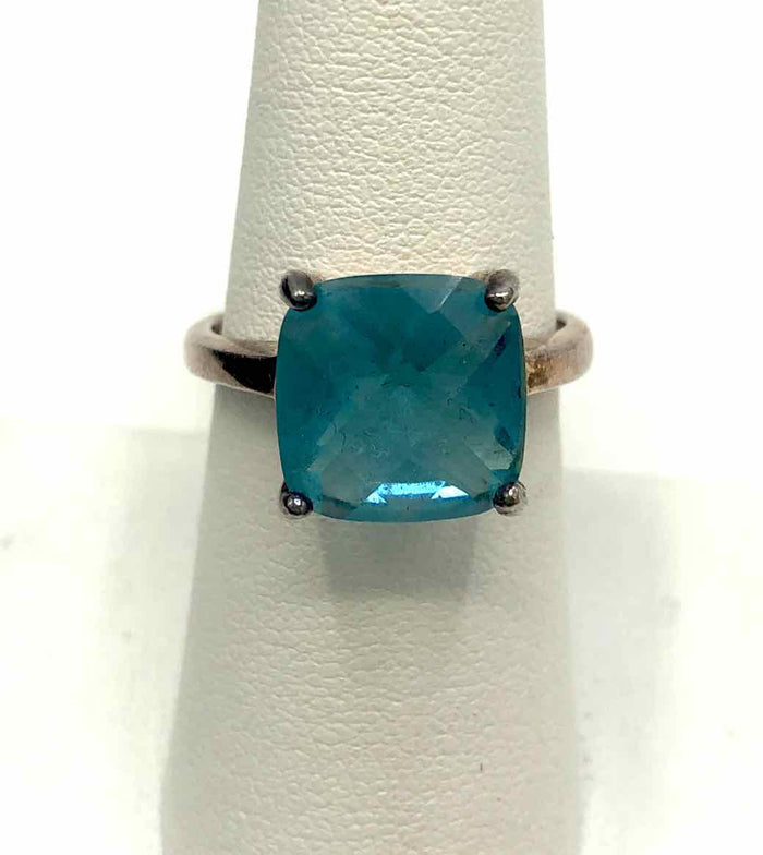 Blue Sterling Silver Faceted SZ 8 Ring SS