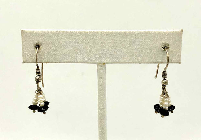 Black White Sterling Silver Beaded ss Earrings