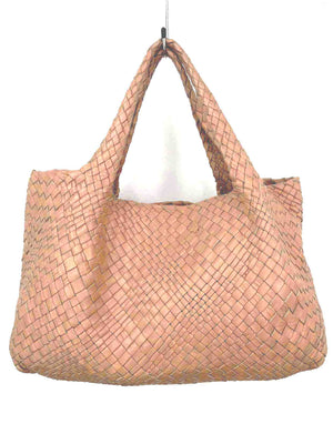 FALOR Tan Leather Woven Pre Loved Tote Purse