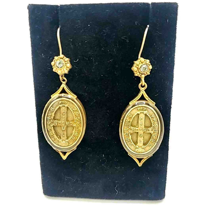 VIRGIN SAINTS & ANGELS Goldtone Brown & Beige Natural Stone Earrings