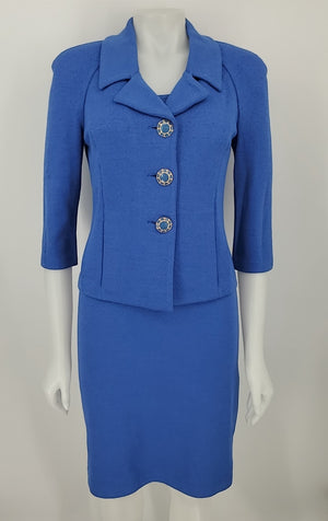 ST. JOHN Blue Gold Knit Made in Mexico 3/4 Sleeve Dress & Jacket Dress Set