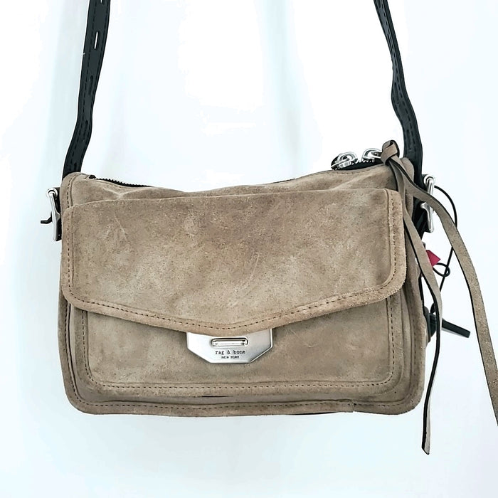 RAG & BONE Tan Black & Silver Suede Crossbody Purse