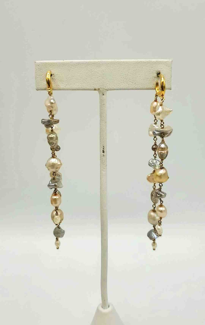 CHAN LUU White Gray Gold Plate Sterling Silver Pearl Dangle ss Earrings