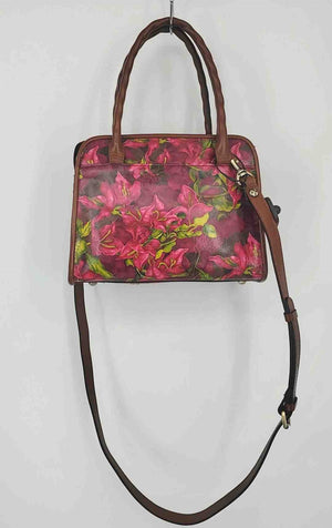 PATRICIA NASH Fuchsia Brown Leather Floral Satchel w/Crossbody Strap Purse