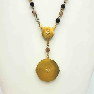 VIRGIN SAINTS & ANGELS Goldtone Brown & Beige Natural Stone Necklace