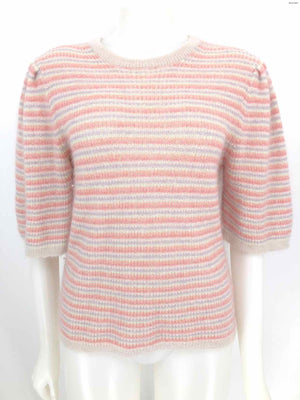 BA&SH Pink & White Lavender Cotton Blend Stripe Puff Sleeves Sweater