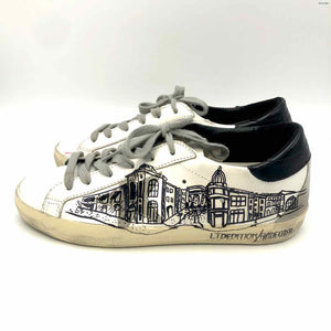 GOLDEN GOOSE White Black Leather Made in Italy Print Sneaker Shoes