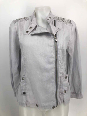 4 LOVE AND LIBERTY (JOHNNY WAS) Lt Gray Eyelet Trim Zip Up Jacket