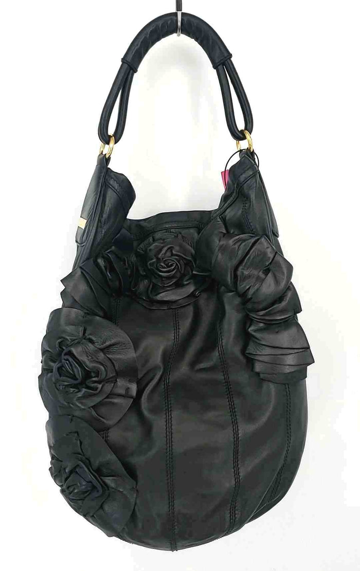 VALENTINO Black Leather Floral Hobo 12" 7" 16" Purse