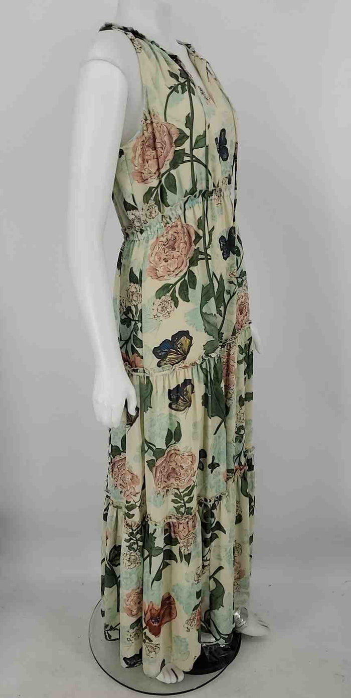 MAEVE - ANTHROPOLOGIE Beige Green Multi Floral Print Maxi Length Dress