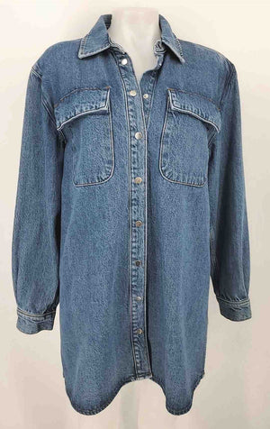 FRAME Lt Blue Cotton Denim Snap Butttons Shirt Dress Jacket