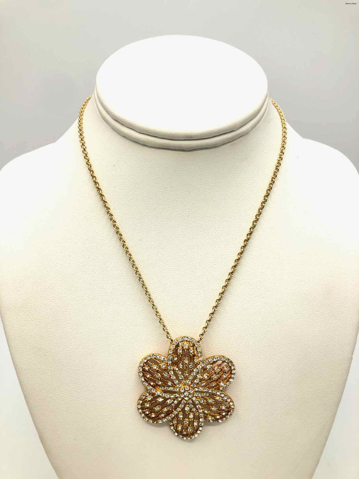 NOLAN MILLER Goldtone Rhinestones Pre Loved Flower Necklace