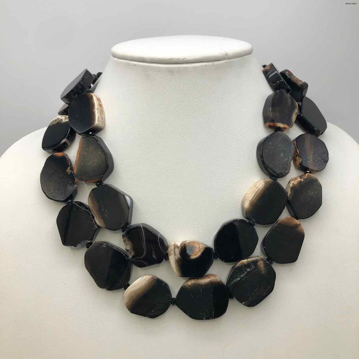 Black Brown Natural Stone AGATE 2 Strand Necklace