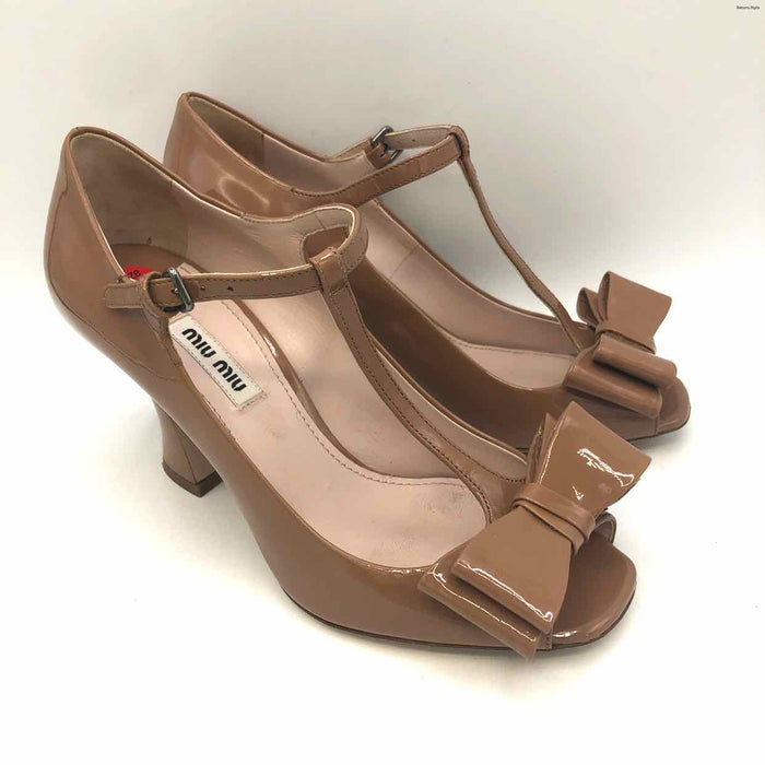 MIU MIU Mocha Brown Patent Leather Made in Italy 3"Heel Shoes