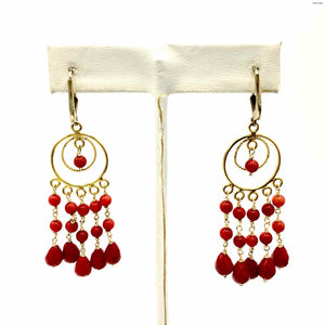 Red Sterling Silver Gold Plated Dangle ss Earrings