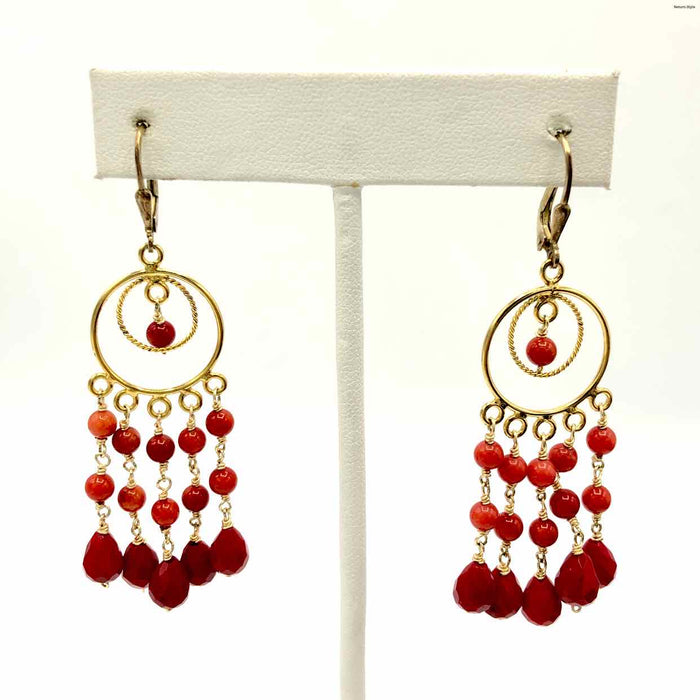 Red Sterling Silver Gold Plated Dangle ss Earrings