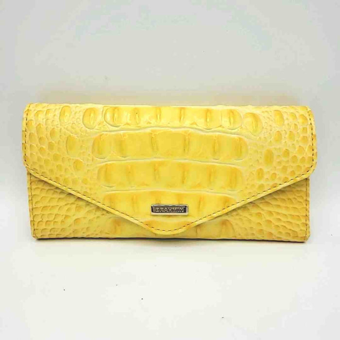 BRAHMIN Yellow Purple Patent Leather Dyed Print Mock Croc Tri fold Wallet