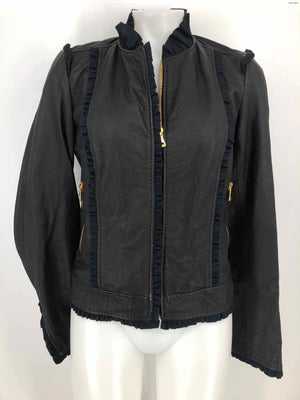 DOLCE & GABBANA Black Gold Leather Made in Italy Zip Front Jacket