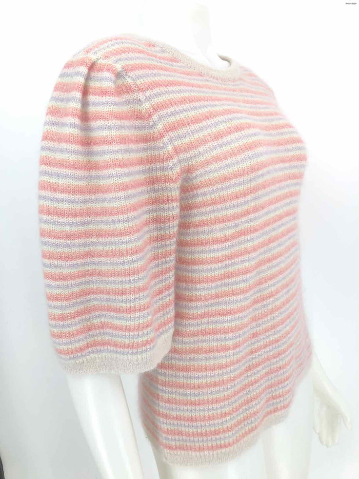 BA&SH Pink & White Lavender Cotton Blend Stripe Puff Sleeves Sweater