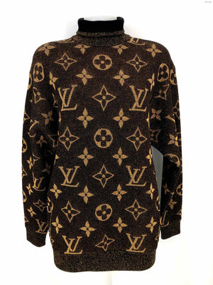 LOUIS VUITTON Black & Brown Goldtone Woven Made in Italy Sparkle Sweater