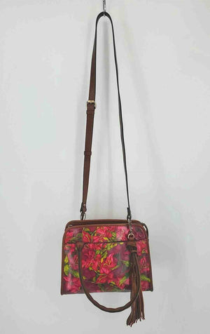 PATRICIA NASH Fuchsia Brown Leather Floral Satchel w/Crossbody Strap Purse