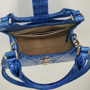 BRAHMIN Royal Blue Leather Mock Croc Satchel Purse