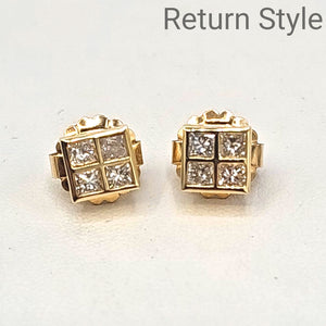 14K Gold Diamond Square Studs 14k-Earring